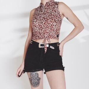 NWT Sky & Sparrow Maroon Ditsy Floral Rust Tie Front Tank Top Size Small